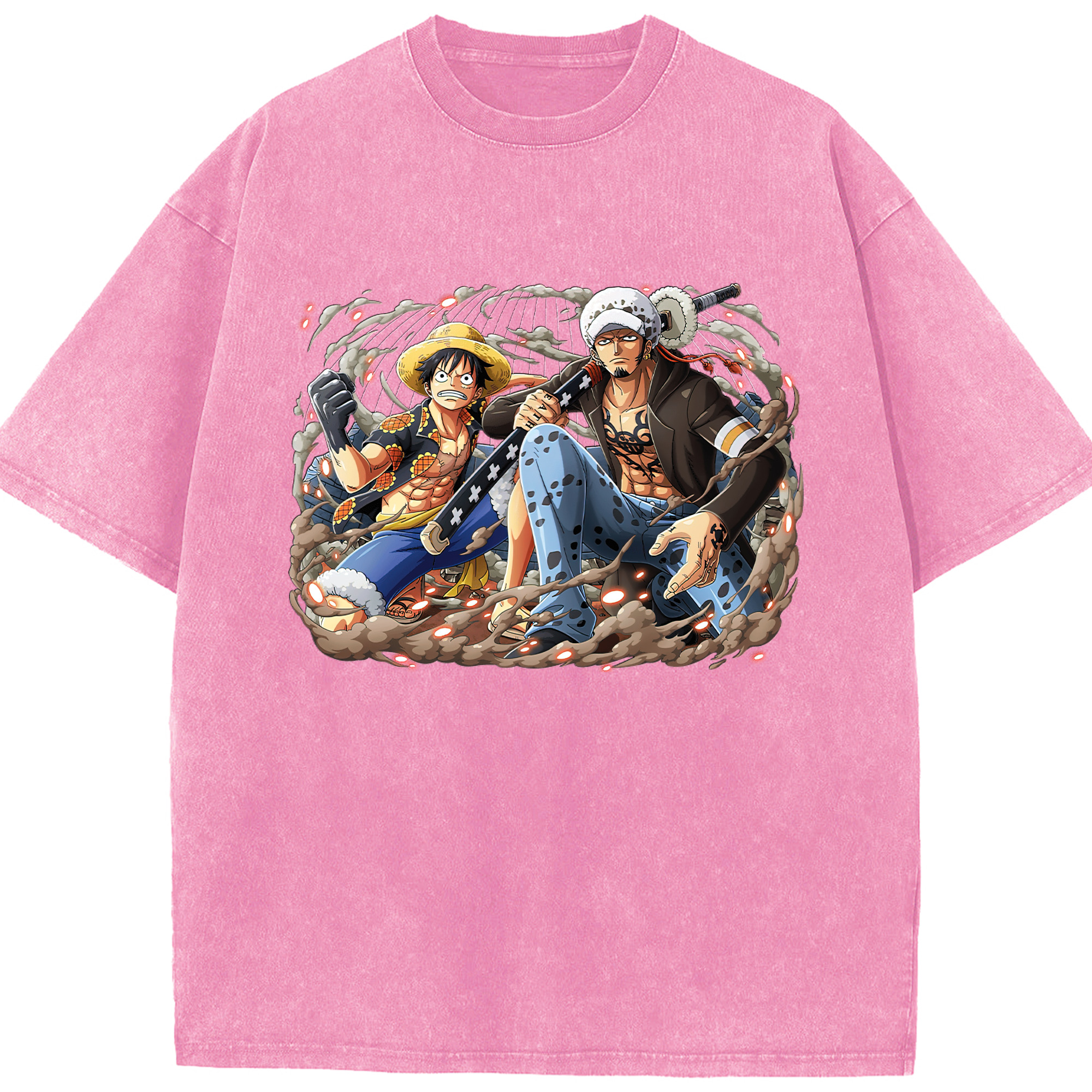 ワンピース モンキー・D・ルフィ ONE PIECE Monkey D. Luffy 綿100% ヴィンテージ風 半袖Tシャツ（フロントプリント）